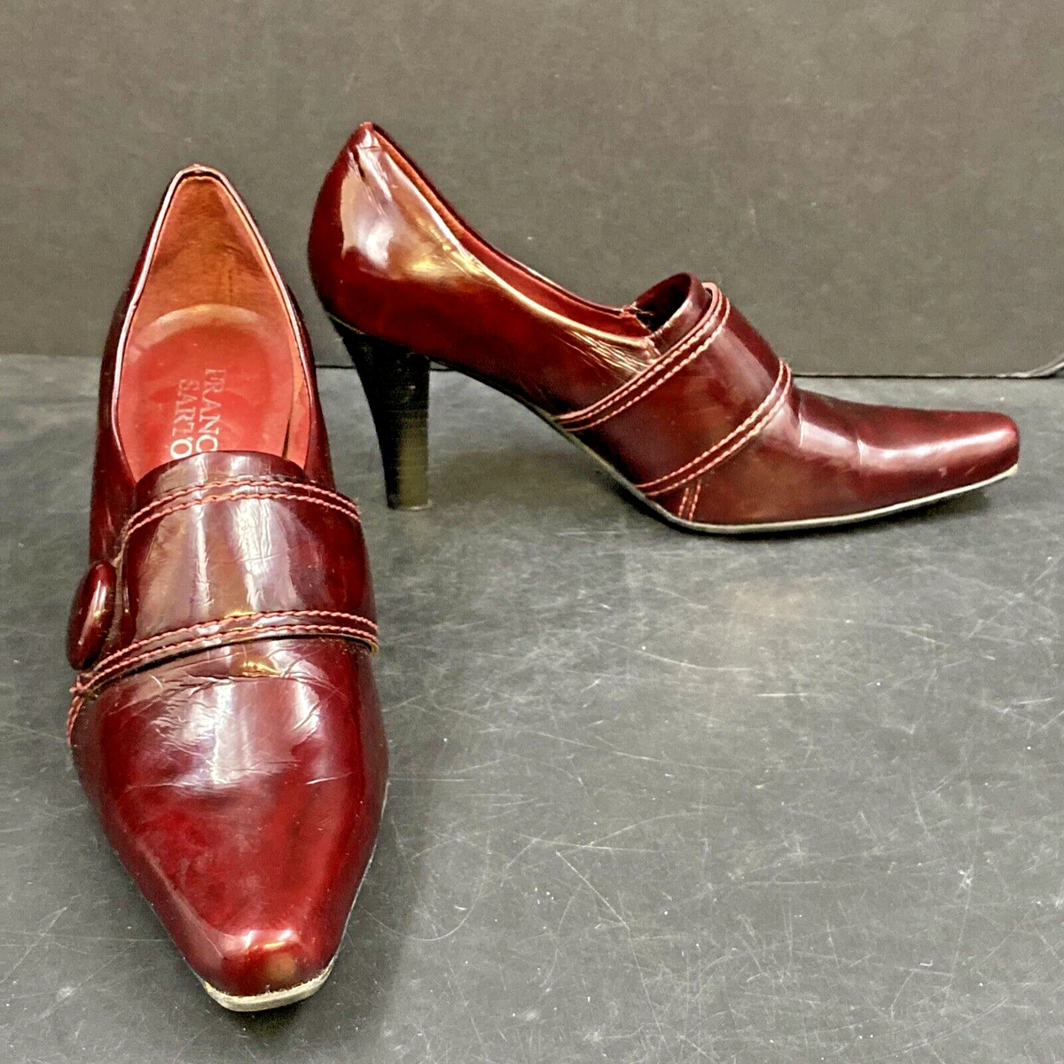 Womens Franco Sarto Burgundy Red Vinyl Classic Pump Heels Size 6.5