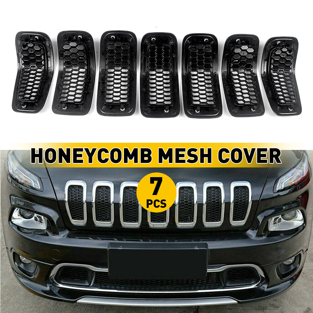 For Jeep Cherokee? 2014-2018 7X Honeycomb Mesh Grille Grill Inserts Chrome Black