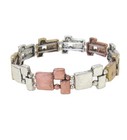 Tri-tone Vintage Style Metal Multi Square Link Stretch Bracelet for Women