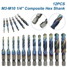 12PCS M3-M10 1/4" Hex Shank Tap Drill Bit Set Quick Change Impact HSS Driver Bit