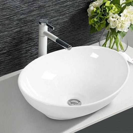Oval Bathroom Basin Ceramic Vessel Sink - Color: White - Image 3 of 4