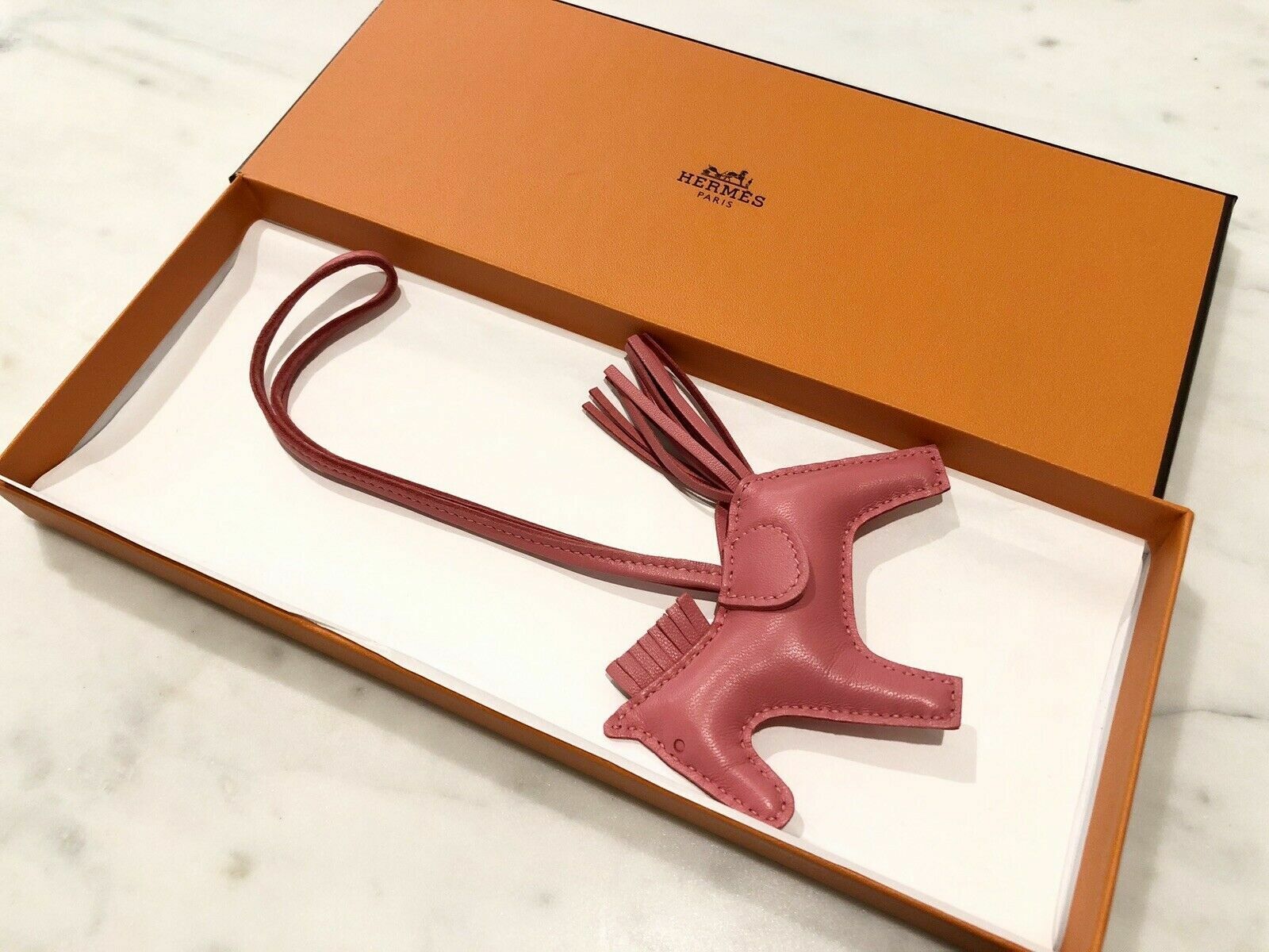 New in Box Hermes Rodeo PM Rose Azalee Bag Charm