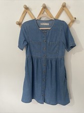 ASOS Blue Short Sleeve Button Up Summer Cotton Denim Dress, Size 8