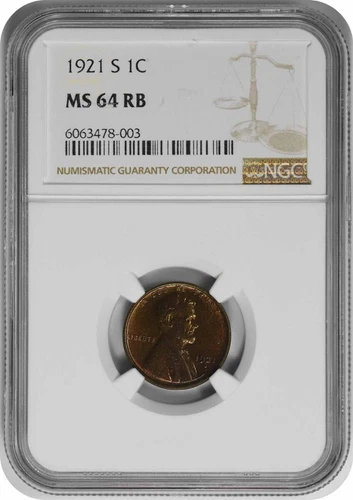 1921-S Lincoln Cent MS64RB NGC
