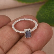 Hammered Thin Band Ring Tanzanite Sterling Silver Dainty & Minimalist Jewelry