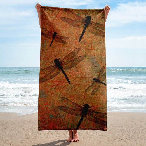 Beach Bathroom Towel Dragonflies on Brown Field - 第 1/1 張圖片