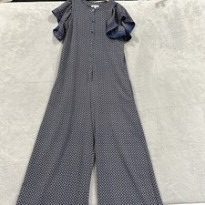 Max Studio Jumsuit Romper Women's XS Geometric 1/4 Flutter Sleeve Blue Comfort