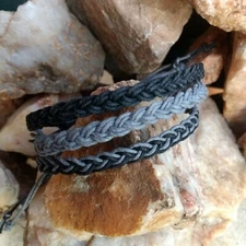 Hemp Anklet Bracelet 3 Black Gray Mixed hippie surfer hemp men women all ages