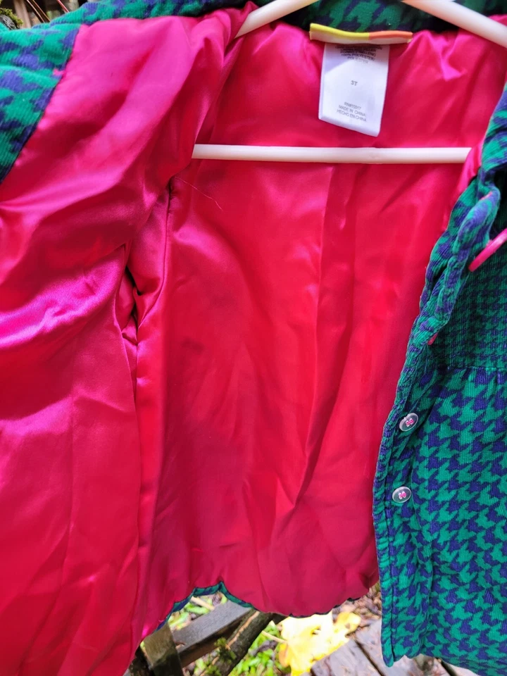 Penelope Mack Girls Size 3  Green Pink Jacket Coat Corduroy And Satin - Image 4 of 4