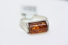 Sterling Silver 4 CT Natural Honey Brown Cognac Amber Baltic Design Ring Sz 7.75