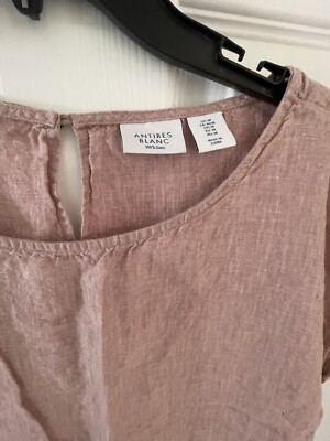 antibes blanc Linen Dress Womens Medium Pink Red Anthropologie Shirt  Pockets | eBay
