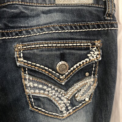 Jeans Skinny Femme Délavé Foncé Avec Clous, Taille 7 Juniors - Marque 1ST KISS - Occasion Très Bon état