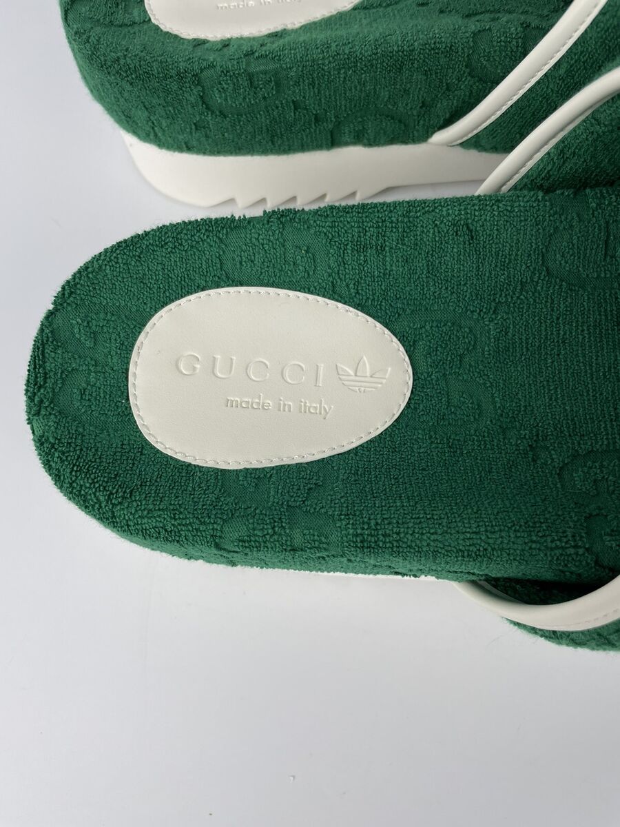 Adidas x Gucci GG Platform Slides Sandals Green Terry Cloth Adidas x Gucci GG Platform Slides Sandals Green Terry Cloth