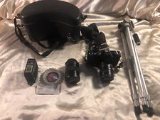 Vintage Vivitar 220 SL 35mm Camera Bundle w/ 2 Lenses, Flash, Case  Tripod