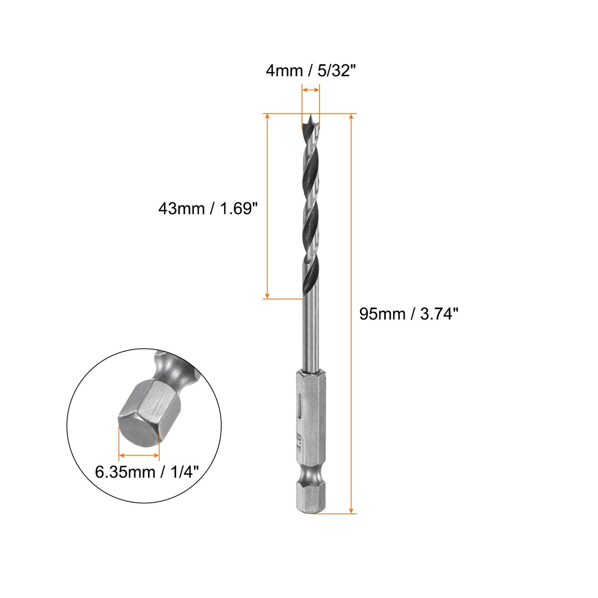 5 Punte Trapano Brad Point 3.5mm Per Legno - Acciaio Al Carbonio, Profondità 35mm, Shank Dritto - Foto 10