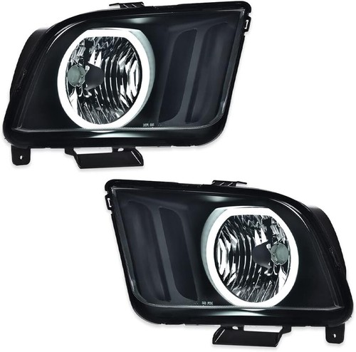 FOR FOR 2005-2009 FORD MUSTANG Double-Black Housing LED DRL Headlight Assembly - Picture 2 of 9