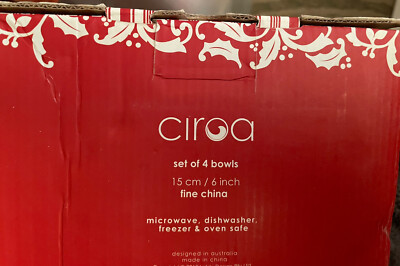 Lot De 4 Bols Ciroa – Rouge Et Blanc – Porcelaine Fine Moderne – NEUF