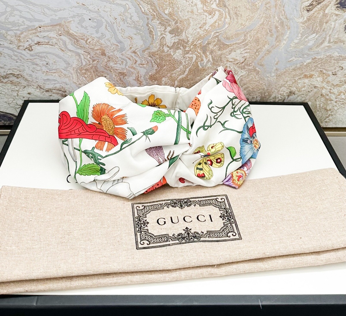 Gucci White Flora Printed Logo Multicolor Silk Headband | eBay Gucci White Flora Printed Logo Multicolor Silk Headband | eBay