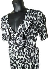 The Limited Grey Leopard Large Ruffled Surplice Hem Wrap Dress Career Church