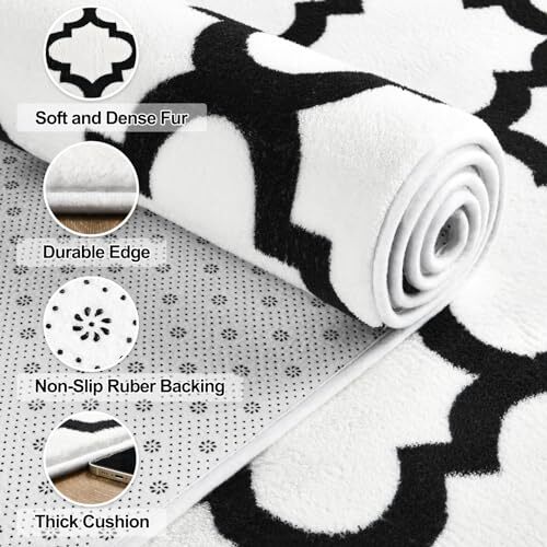 Shag Moroccan Area Rug for Living Room Modern Geometric 4x6 Feet White/Black - Bild 6 von 6