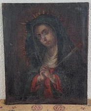 Antique 17th Century Spanish Oil Painting Madonna Virgin of Sorrows Mary Retablo