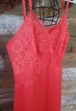 Vintage VANITY FAIR Full Slip Dress LACE Sz S 34 Tricot Nylon 60 s coral orange