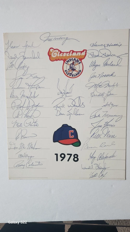 Cartel firmado por el equipo de los Indios de Cleveland 1978 31-A Thornton, D Kuiper, Rick Waits Foto 2 de 4