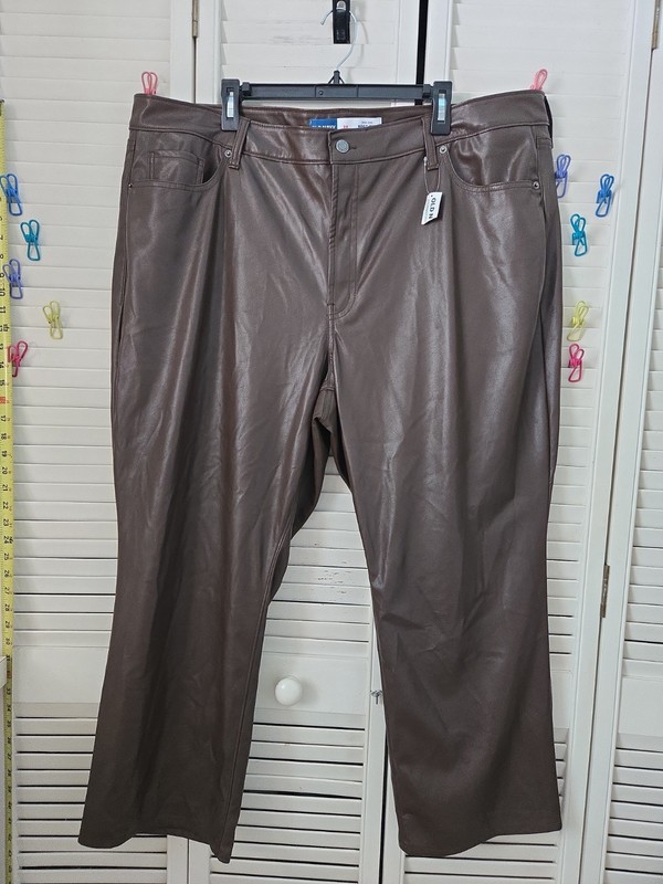 Old Navy Hi Rise Boot Cut Faux Leather Brown Pants 24 Stretch Plus Size NWOT