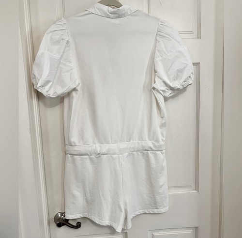 NWT Sundays White Barrett Tie Waist Button Down Short Puff Sleeve Romper Size L - Picture 9 of 11