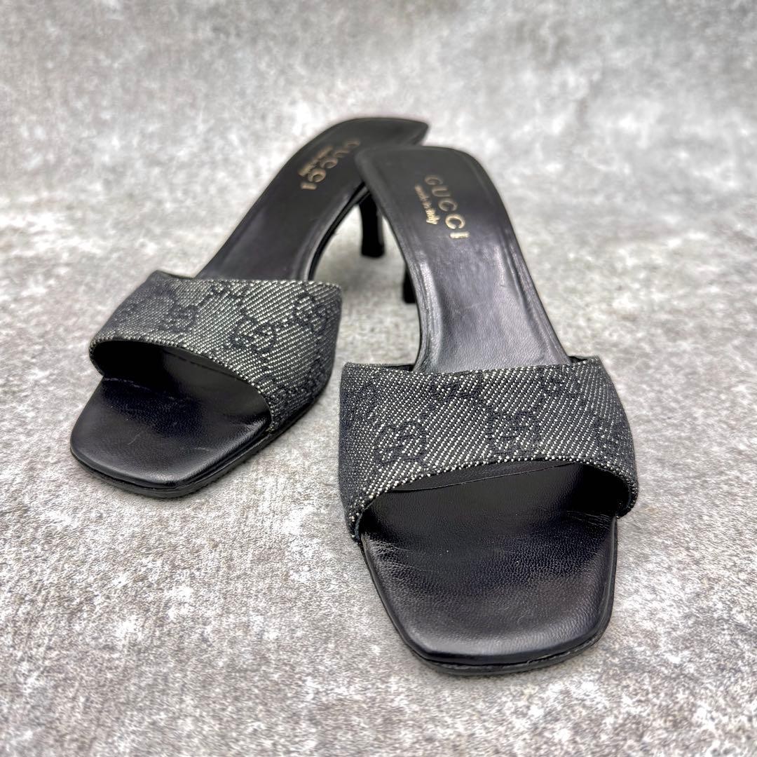 Gucci GG Mule Sandals 36.5 Heel Replaced Black Canvas Vintage Y2K Gucci GG Mule Sandals 36.5 Heel Replaced Black Canvas Vintage Y2K