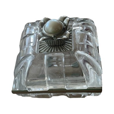 LENOX Crystal Trinket Box & Lid  Silver Accent Pearl Inlay Made in Germany