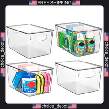 Plastic Storage Bins with Lids 4 Pack Kitchen Pantry Refrigerator Organizer