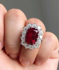 4.72 Ct Cushion Cut Natural Ruby  Diamond Wedding Ring 925 Sterling Silver