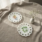 Vintage Milk Glass Lace Edge Plates Lot Ivy Floral Openwork Reticulated Set 2