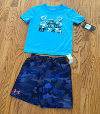 New Boy's Under Armour Short Sleeve Shirt Swimming Trunks, Size 4