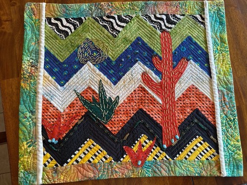 Desert Beaded Quilt Wall Hanging, Southwest Fiber Art Quilt, MCM Desert Decor