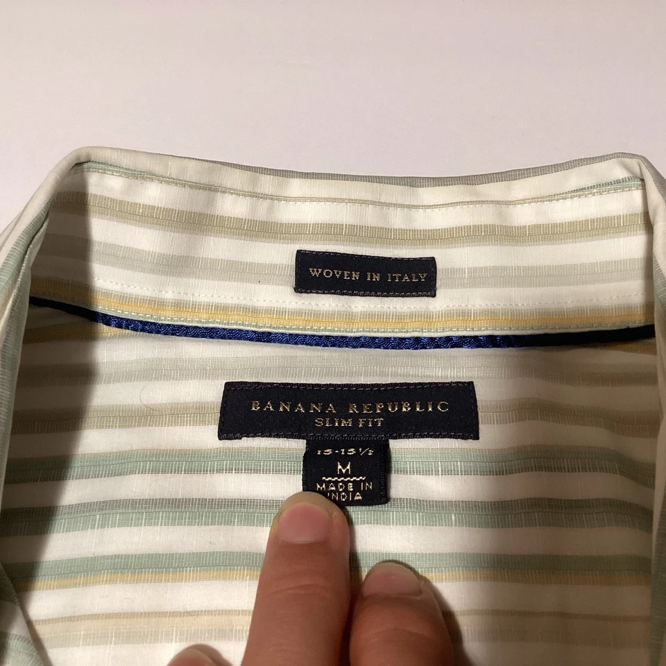 Camisa de vestir a rayas ajustada Banana Republic para hombre M tejida en Italia  Foto 2 de 4