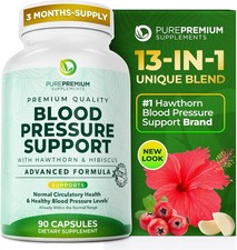 PurePremium Blood Pressure Supplements Hawthorn Berry Hibiscus Garlic 90ct