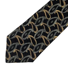 Bugatti Mens Italian Silk Neck Tie Brown Gray Black Paisley Pattern Art Deco USA