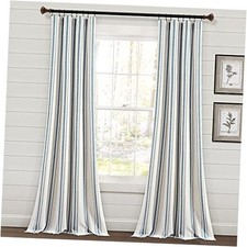 Farmhouse Stripe Yarn Dyed Cotton Window Curtain 42"W x 84"L Pack of 2 Blue