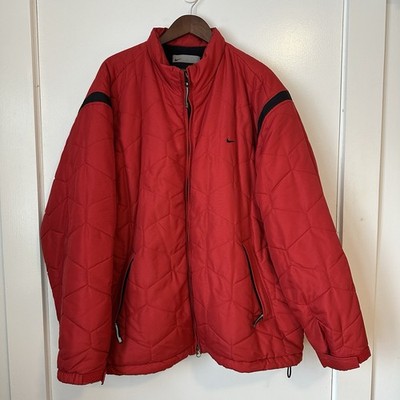 Nike Running Mens XXL Red Quilted Insulated Jacket Reflective Swoosh Winter Coat