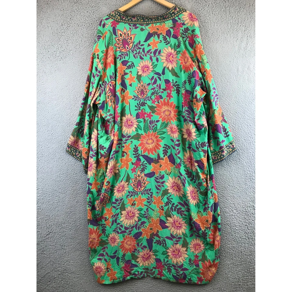 Natural Life Kimono Women L/XL Green Duster Boho Chic Floral Hippie Granola Girl - Image 2 of 4
