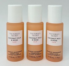 3 VICTORIA'S SECRET COCONUT MILK ROSE CALM 24 HR DEODORANT ROLL ON ALUMINUM FREE