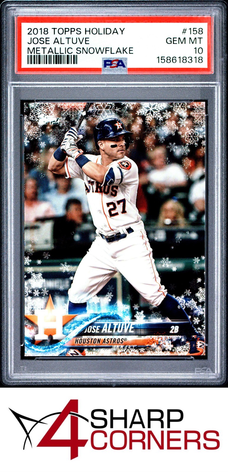 2018 TOPPS HOLIDAY METALLIC SNOWFLAKE #158 JOSE ALTUVE POP 2 PSA 10