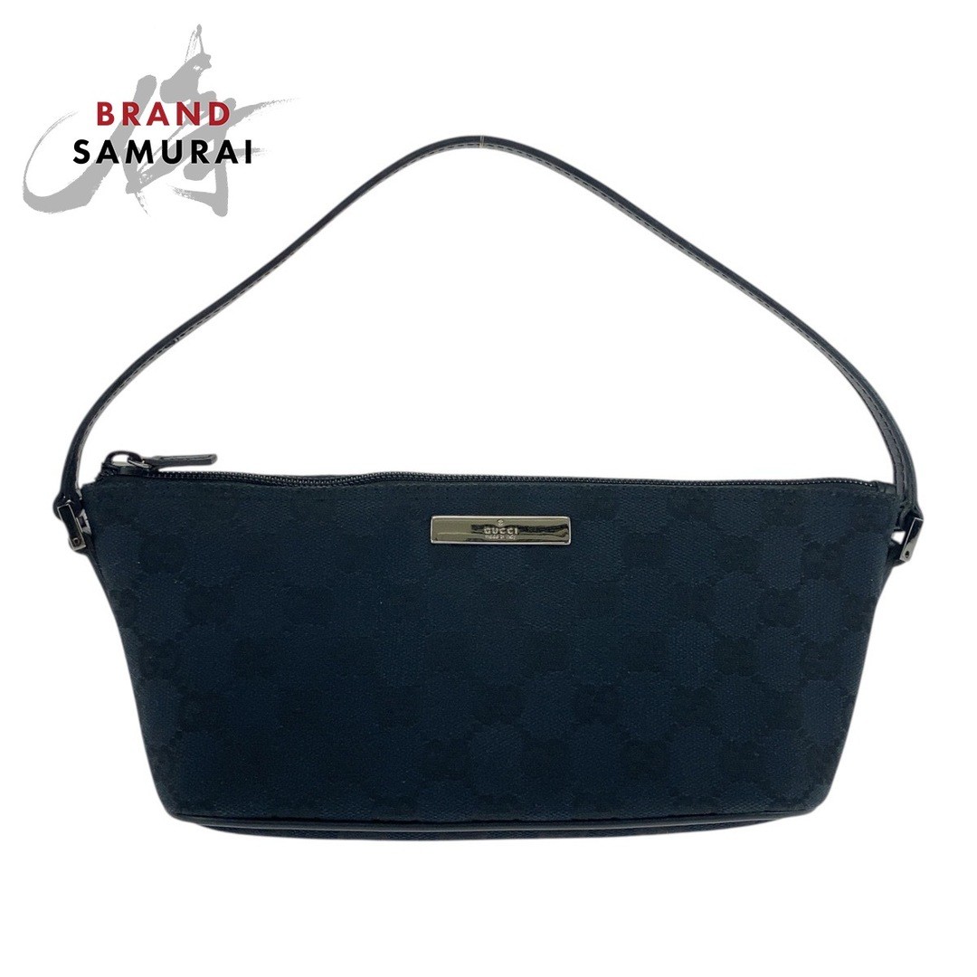 Gucci Black GG Canvas Leather Handbag Silver Hardware Used 039 1103
