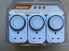 Image of Plug In Timer 24 Hour White 3 Pack 3 Pin Plug Mains Timer With Switch
