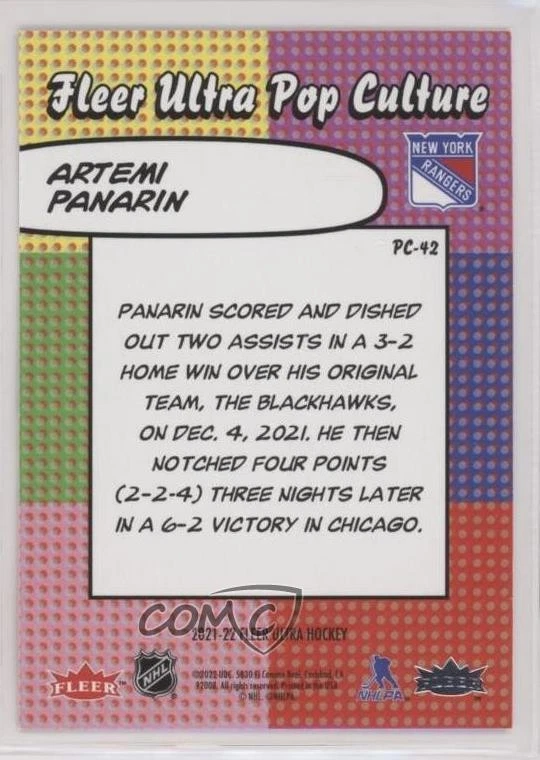 2021-22 Upper Deck Fleer Ultra Pop Culture SP Artemi Panarin #PC-42 - Image 2 of 2