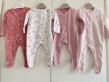 Baby Girls 0-3 Months Babygrow Sleepsuit Bundle Basic Pink F&F Clouds Stripes