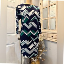 Lauren Ralph Lauren Navy Green Geometric Chevron Boat Neck Sheath Dress 2 Retro