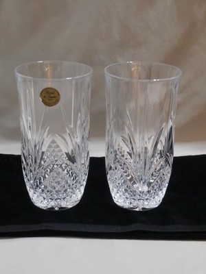 2 Cristal de Flandre Salzburg Flat Bottom Crystal Highball Tumblers 12 oz 5 1/2''